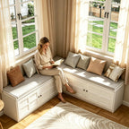 L-Shape Storage Bench with Cushion, Backless Corner Dining Nook Bench with Hidden Storage for Kitchen, Entryway, Cloakroom