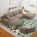 107" Cloud Couch Modular Sectional Sofa for Living Room, U-Shape Couch with Deep Seat, Modern Corduroy 3-Seater with Ottoman, No Assembly Required (Camel,Right-Facing Chaise)