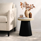 LuxenHome Side Table, 19'' Small Round Accent End Table, Light Wood Finish Top with Black Base Beside Table for Small Spaces, Modern Boho Nightstand for Living Room,Bedroom,Home Office
