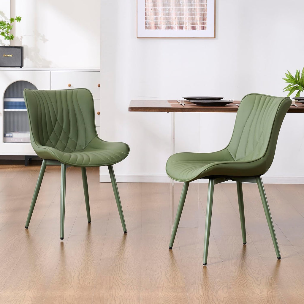 Kidol & Shellder Dining Chairs Set of 2, Mid Century Modern Kitchen Chairs with Metel Legs, PU Leather Upholstered Side Chair for Dining Room, Living Room, Lounge, Restaurant, Bean Green