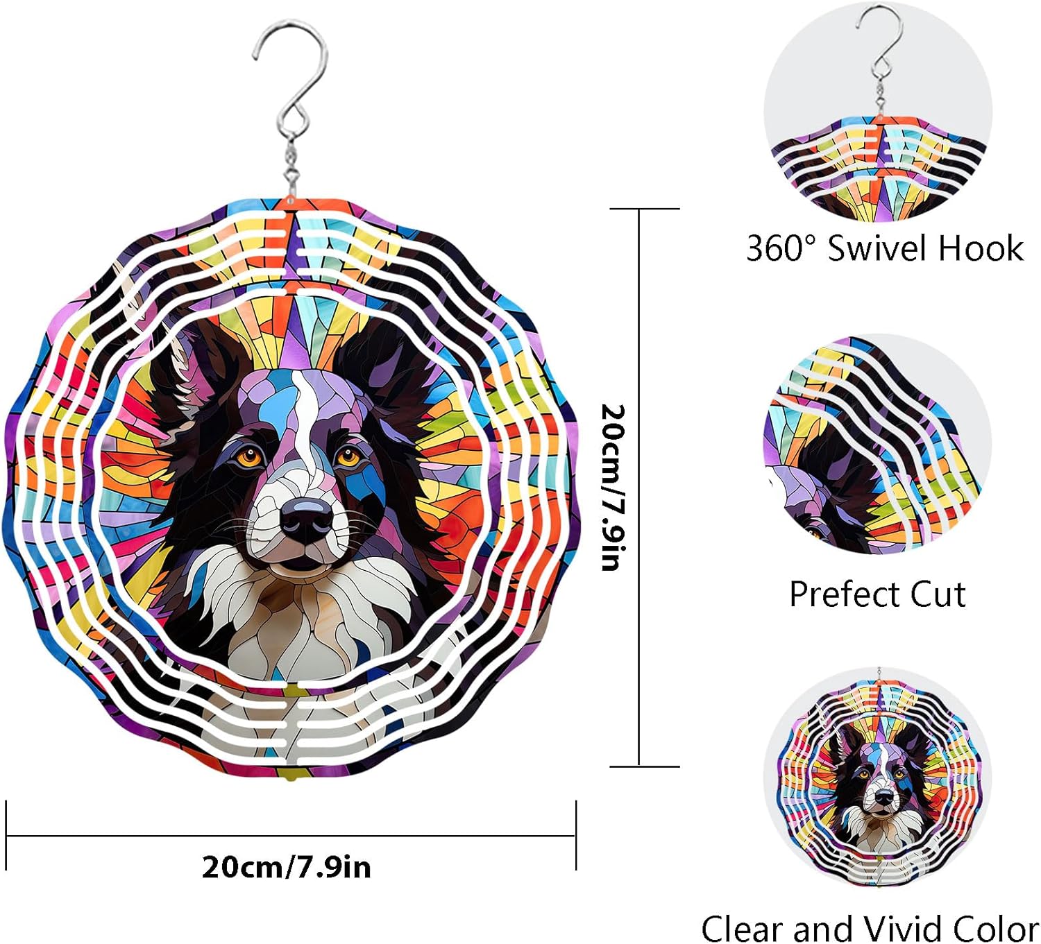 Border Collie Wind Spinner Pet Dog Memorial Gifts 3D Aluminum Metal Kinetic Hanging Wind Sculpture Spinners for Yard and Garden Indoor Outdoor Window Garden Decoration 8 Inch (Border Collie 2)