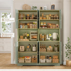 HOSTACK 55" W Pantry Cabinet, 71" Tall Kitchen Hutch Storage Cabinet, Green | Farmhouse Hutch Cabinet with 2 Independant Countertops, 4 Large Storage Cabinets with Shelves / Accent Doors for Dining Room