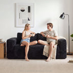 LIKIMIO Liorin Plush 71" Floor Loveseat Sofa Black Corduroy No Assembly | 2 Seater | High-Density Foam | 25.6" Deep Seat | 17.3" High Seat | Sofa in a Box | Ideal for Apartment/Living room