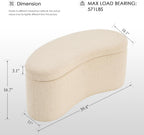 Zesthouse Storage Bench for Bedroom End of Bed, 39.4" Small Curved Entryway Ottoman Bench, Beige Linen Fabric Bench Seat for Living Room Hall Mudroom, Modern Upholstered Coffee Table Crescent Shape