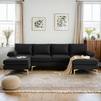 VINGLI 110" Modern Sectional Couch with 51" D Double Chaise, Black Deep Seat U Shaped Couch with Removable Pillows & Metal Legs, Comfy 4-Seat Sofas for Living Room, Linen Fabric