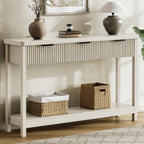Lulive Fluted Console Table, 51 Inch Entryway Table with 3 Drawers | Scandi farmhouse look with quiet full-extension slides, open lower shelf, profile for hallway, entry, foyer or behind sofa.