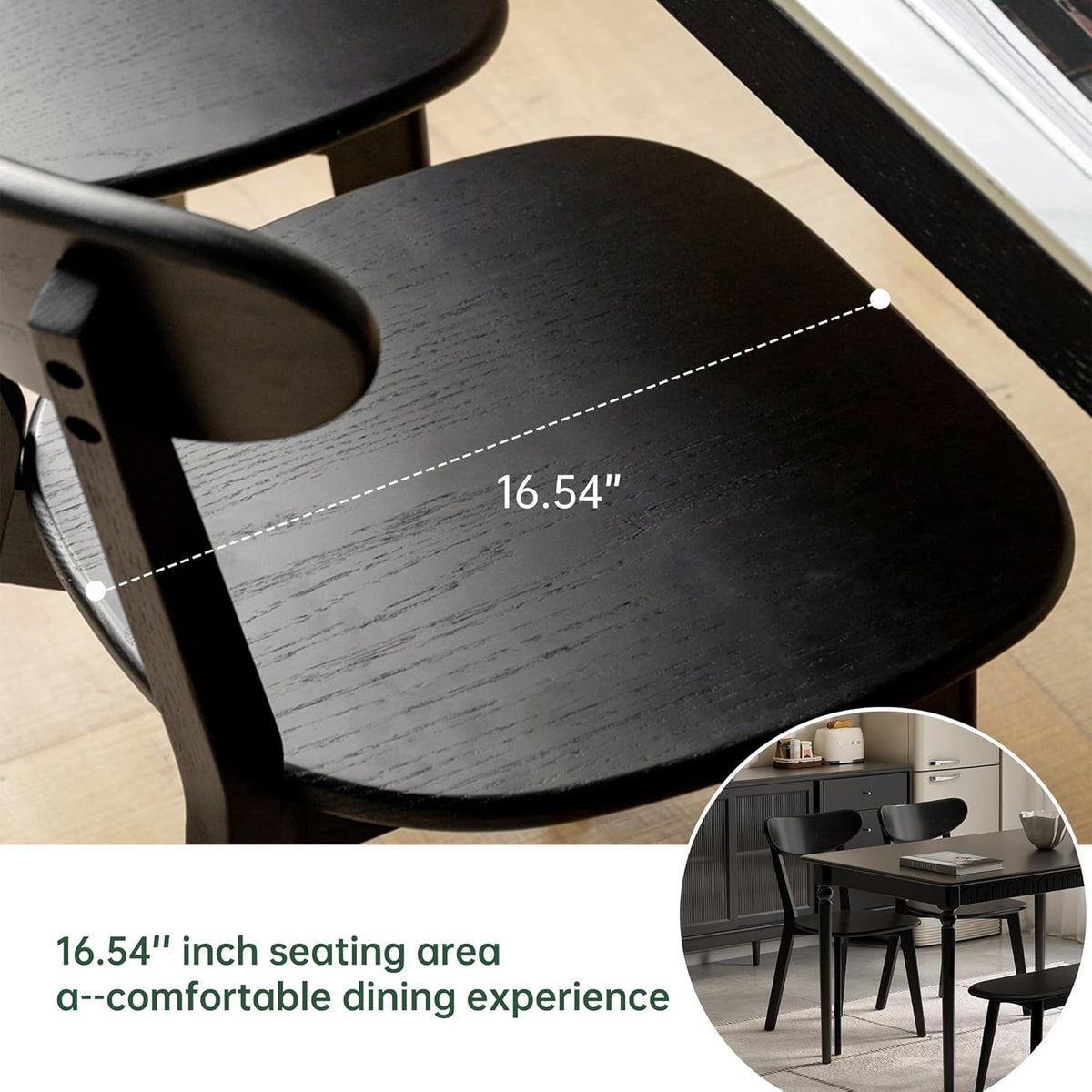 Dining Chairs, Kitchen Chairs, 100% Oak Solid Wood Modern Chair with Curved Backrest Kitchen & Dining Room Chairs Modern Chair for Living Room, Dining Room (6, Black)