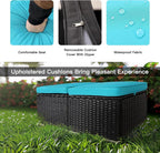 2 Wicker Ottomans, Multipurpose Outdoor Patio Ottoman Furniture, Additional Seating & Footrest, Outdoor Patio Storage Seating with Removable Cushions for Patio, Backyard (Blue)