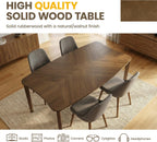 HNY Modern Curved Edge Dining Table, 63" Solid Wood Kitchen Table with Herringbone Pattern Mid-Century Rectangular Dinner Table for 6-8 People, Walnut Color Finish