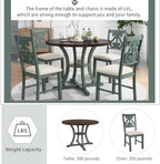Merax 5 Piece Round Dining Table Set 4 Retro Chairs with Special-Shaped Table Legs, Designed Hollow Chair Back for Dining Room, Antique Blue