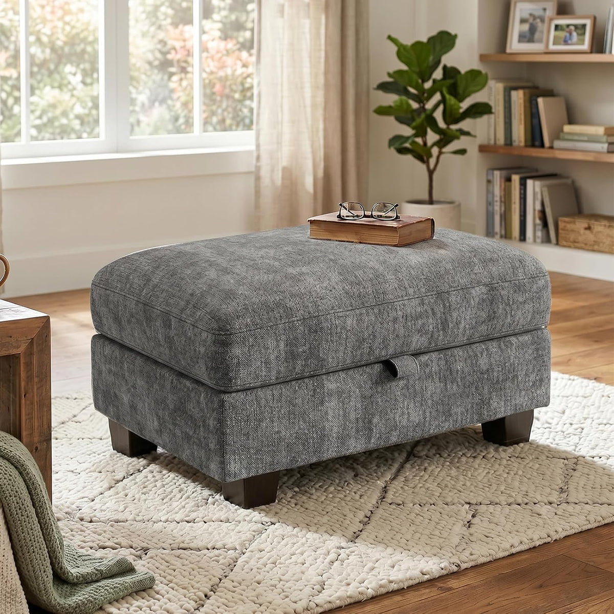 Ottoman Sofa, Modular Sectional Cloud Sofa with Storage Ottoman, Chenille Deep Seat Couch for Living Room, Dark Gray