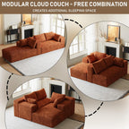 Cloud Sectional Couch Modular Sectional Sofa, 96" Comfy Fluffy Orange L Shaped Couches for Living Room, Deep Seat Plush Corduroy Memory Foam Couch with Left Facing Chaise Sofa