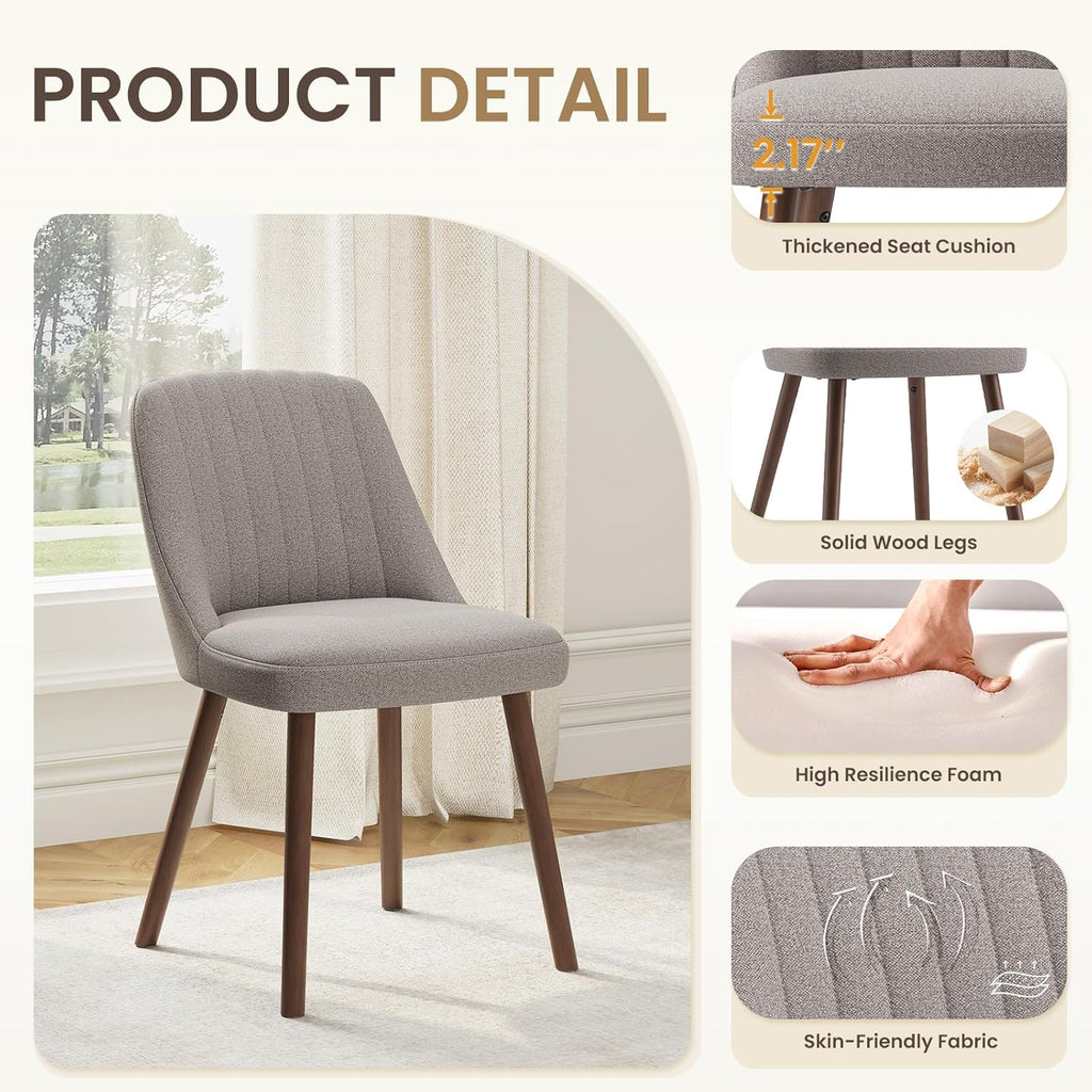 MALOL Upholstered Dining Chairs Set of 2, Modern Fabric Kitchen Chairs with Back, Wood Legs for Kitchen Dining Room Restaurant, Taupe