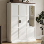 ANCTOR 3 Door Armoire Wardrobe Closet with Mirror, Large Wardrobe Closet with Doors, White Armoire for Bedroom with Hanging Rods & Shelves for Long Clothing, Short Clothing and Stacking, Modern