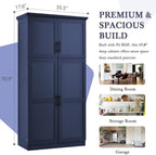 Freestanding Kitchen Pantry 35.5"x17.6"x70.9" Modern Pantry Cabinet with 4 Doors, 2 Door Shelves, 8 Pull-Out Trays and Adjustable Shelf Storage Cabinet Cupboard for Kitchen, Dining Room, Blue