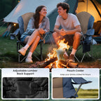 2 Pack Folding Camping Chairs for Adults - High Back Padded Outdoor Lawn Chairs with Lumbar Support & Cup Holder, 400lbs Heavy Duty Portable Camping Chairs Set (Light Blue & Brown, 2 PCS)