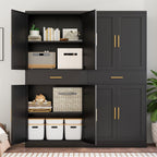 Kitchen Pantry Cabinet, 71”H Metal Storage Cabinet with 1 Drawer, Doors and 2 Adjustable Shelves, Black Pantry Storage Cabinets for Kitchen, Living Room, Dining Room and Bathroom