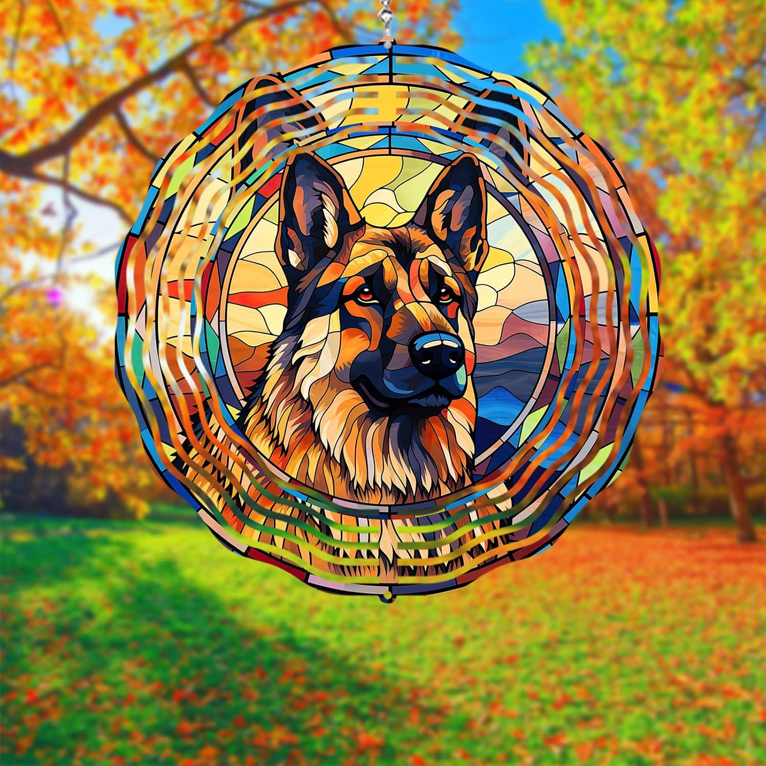 German Shepherd Dog Wind Spinners Outdoor Dog Memorial Gifts, 3D Metal Kinetic Hanging Garden Wind Spinner, Spinner Decor, Wind Sculptures for Outdoor & Indoor, Window, Yard Decor (German Shepherd 2)