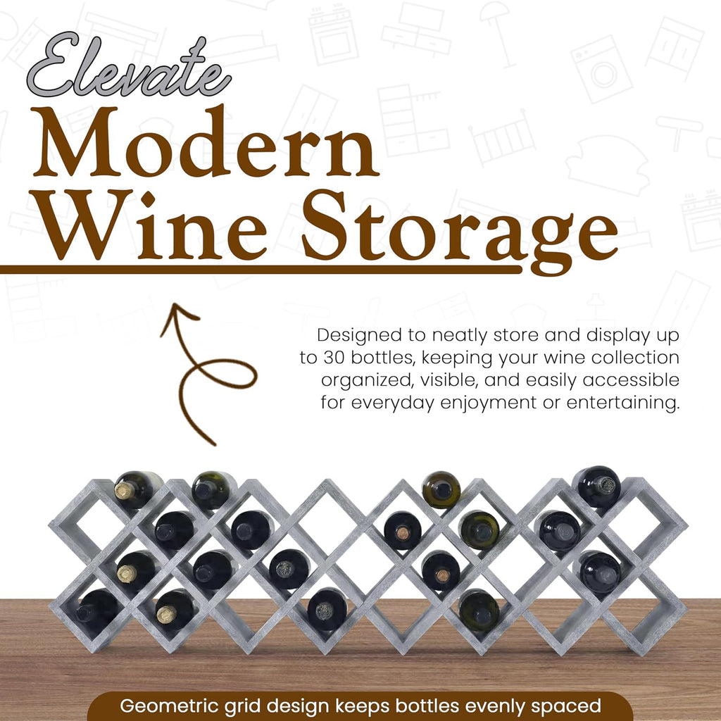 Kings Brand Furniture 30-Bottle Wine Rack – Geometric Grid Design, Modern Countertop Wine Storage for Kitchen, Bar, or Sideboard Display (Concrete Finish)