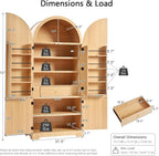 72’’ Tall Arched Kitchen Pantry Cabinet with Drawer & Adjustable Shelves, Modern Fluted Cupboard Storage Cabinet for Living Room Utility Room, Natural