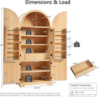 72" Tall Arched Kitchen Pantry, Mid-Century Fluted Wood Storage Cabinet with 4 Doors, 3 Adjustable Shelves, 8 Door Shelves, 1 Hidden Drawers, Versatile Cupboard for Living Room, Dining Room, Natural