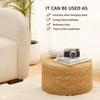 Wimarsbon Round Pouf Ottoman, Natural Hand Knitted Footrest Poof, Rustic Lounge Pouffe, Boho Pous Foot Stool, Accent Table or Seat (Natural Water Hyacinth, 17.7 * 17.7 * 9.84)