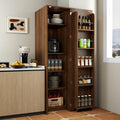 63 " Narrow Kitchen Pantry Storage Cabinet with Shelf & Side Racks (Walnut) | Slim Narrow Cabinet Single Door with Adjustable Shelves, Wheels & Side Racks, Easy Assembly for Kitchen Small Space
