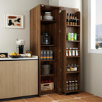 63 " Narrow Kitchen Pantry Storage Cabinet with Shelf & Side Racks (Walnut) | Slim Narrow Cabinet Single Door with Adjustable Shelves, Wheels & Side Racks, Easy Assembly for Kitchen Small Space