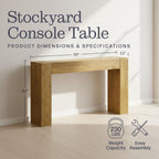 Alaterre Furniture Stockyard Solid Wood Console Table - 56 Inch Modern Farmhouse Entryway Table - Easy Assembly Living Room Furniture for Behind the Couch, Entryway, or Hallway (Oak)
