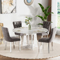 Round Modern Dining Table Set for 4, 47" Circle White Faux Marble Kitchen Table with 4 Grey Velvet Upholstered Dining Chairs,Wooden Kitchen and Dining Room Table Set for Dining Room