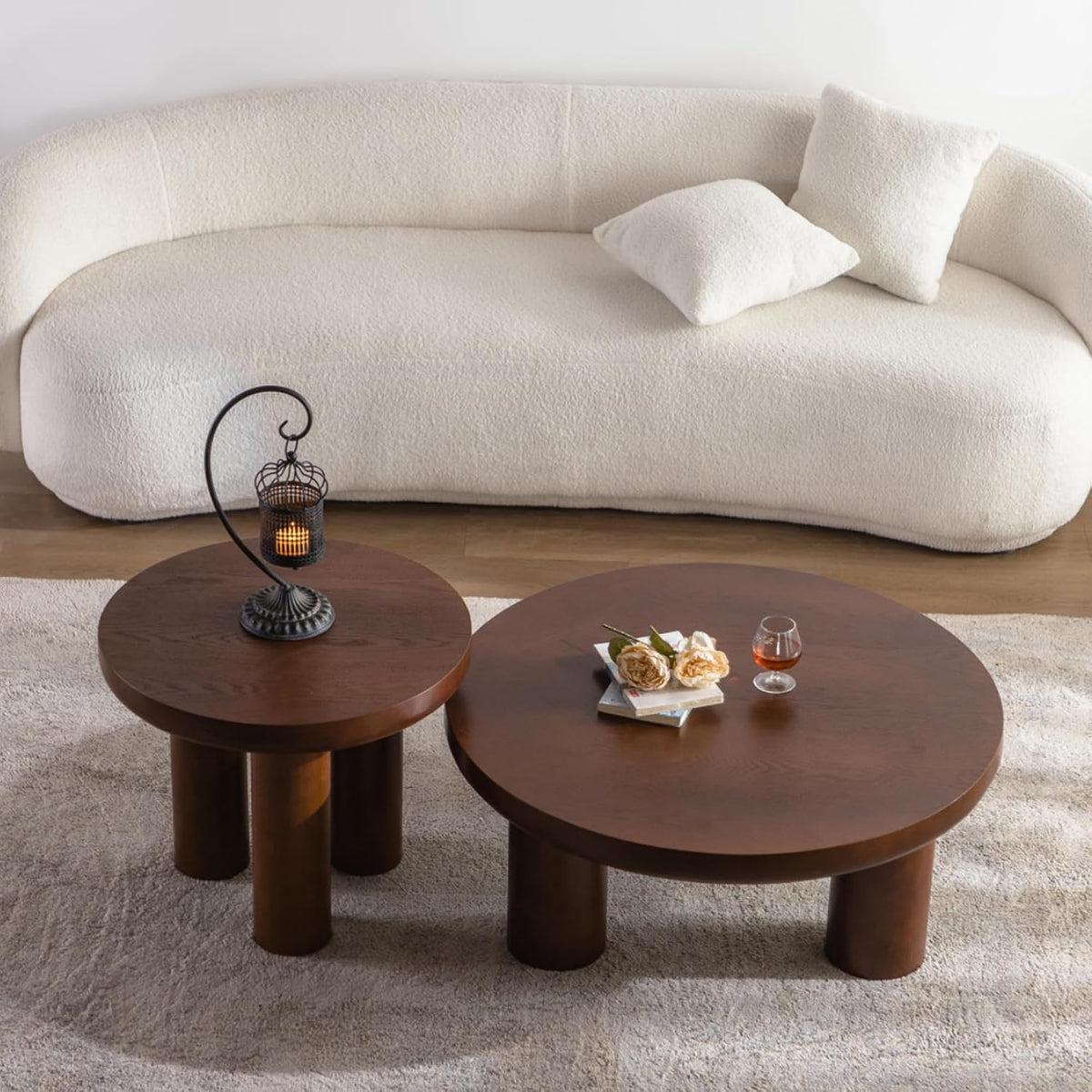 24" Walnut End Table, Simple End Table, Handcrafted Solid Round Table for Living Room, Apartment, Easy Assembly.