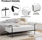 SOFTHION 61.2" End of Bed Bench, Corduroy Upholstered Entryway Bench, White | Modern Upholstered Bench Ottoman, Footrest Stool with Sturdy Metal Frame and Legs for Living Room/Foyer/Mudroom/Hallway