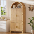 OFIKA 71" Arched Kitchen Pantry Cabinet, Fluted Wood Storage with 3 Shelves | 3 Adjustable Shelves & 6 Door Shelves, Modern Organizer for Kitchen & Bathroom, Natural Wood Finish, Sturdy Fluted Design