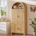 OFIKA 71" Arched Kitchen Pantry Cabinet, Fluted Wood Storage with 3 Shelves | 3 Adjustable Shelves & 6 Door Shelves, Modern Organizer for Kitchen & Bathroom, Natural Wood Finish, Sturdy Fluted Design