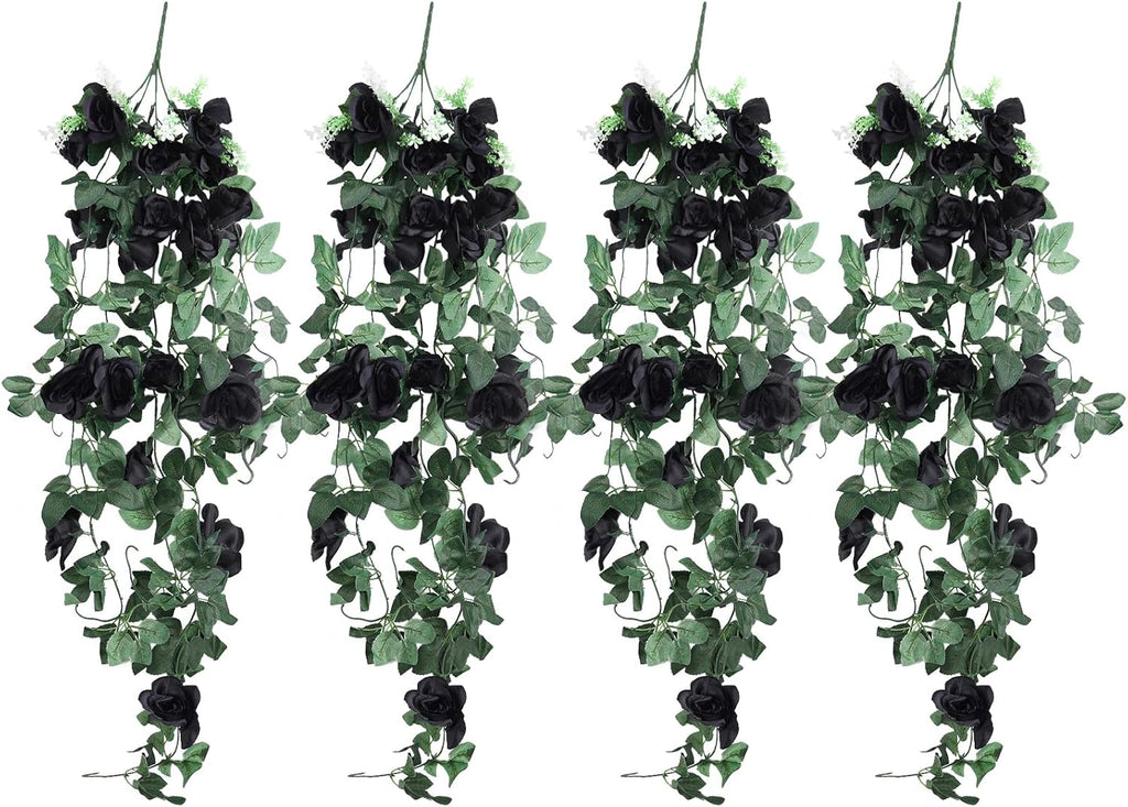 RECUTMS Artificial Rose Vine Hanging Plants 4Pieces 3.3Ft Flowers for Home Room Garden Wedding Indoor Outdoor Decoration (Black)