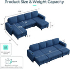 LINSY HOME Sectional Couches for Living Room, 106" U Shape 4 Seats, Blue | Sleeper sofa with pull out couch bed, corduroy couch with storage