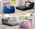 Hobestluk Adults Bean Bag Chairs Convertible 3 in 1 Large BeanBag Couch | Velvet,3 IN 1 Design,Memory Foam Filling,Portable Handle,Comfy Sofa Couch Lounger for Living Room Bedroom | Blue FULL Size