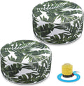 Cinnvoice 2 Pcs Inflatable Outdoor Ottoman Pouf Waterproof Round Footrest with Handle D21 x H9 Inch Indoor Outdoor Portable Footstool for Patio Garden Camping or Home Pool(Leaf)