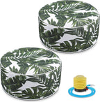 Cinnvoice 2 Pcs Inflatable Outdoor Ottoman Pouf Waterproof Round Footrest with Handle D21 x H9 Inch Indoor Outdoor Portable Footstool for Patio Garden Camping or Home Pool(Leaf)