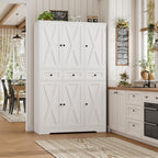 HOSTACK Modern Farmhouse Kitchen Pantry Storage Cabinet, 67" H Kitchen Pantry Cabinet with Barn Doors and Shelves, Freestanding Food Storage Cabinets with Drawers for Dining Room, Living Room, White