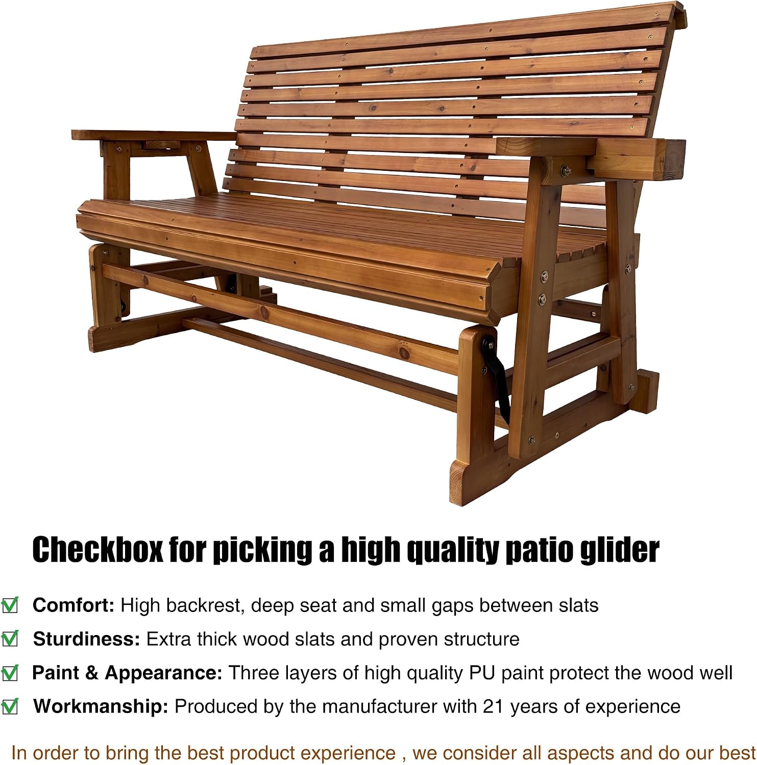 Fortune Candy Patio Glider with Cup Holders, High Roll Back and Deep Contoured Seat, 3-Seater, Heavy Duty 800 Lb, 5 Feet (Brown, 3-Seater)