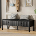Furniway Black Fluted Shoe Bench with 2 Drawers, Entryway Storage Bench with Thick Padded Cushion Seat, Open Bottom Shoe Storage Shelf for Hallway, Living Room, Bedroom, 47.2" W
