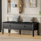 Furniway Black Fluted Shoe Bench with 2 Drawers, Entryway Storage Bench with Thick Padded Cushion Seat, Open Bottom Shoe Storage Shelf for Hallway, Living Room, Bedroom, 47.2" W