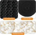 Pouf Ottoman Stuffed Round Modern Foam Filled Foot Rest Poufs for Living Room Chair Decorative 20 X 14 Inches Boho Relax Stool for Wedding Christmas Party, (Black, 20 Inch)