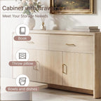 KISLOT 59" Sideboard Buffet Cabinet with Storage, Wood Kitchen Storage Cabinet with Adjustable Shelves & Drawers, Mid Century Modern Credenza for Kitchen, Living Room, Entryway (Natural Oak)