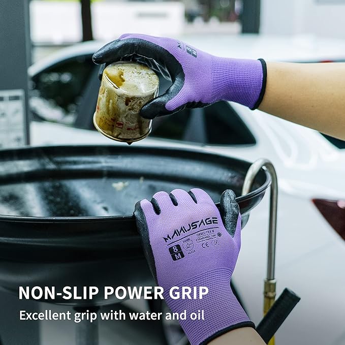 Manusage Safety Work Gloves for Men and Women - Nitrile With Touchscreen Fingers and Grip - Mechanics Gloves (Size XXL, Purple, 24-Pairs)