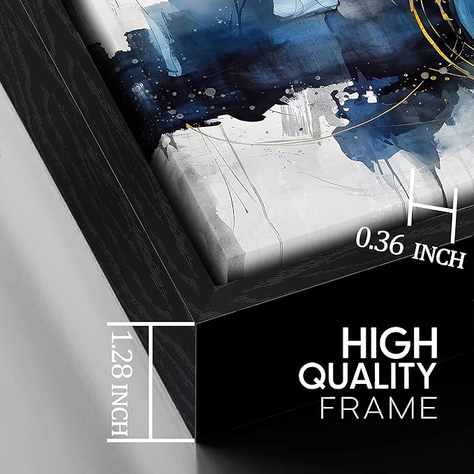 Blue Abstract Canvas Wall Art Bedroom - Office Artwork Wall Decor - Large Framed Wall Art for Living Room Ready to Hang Size 29" x 59"
