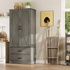 Takywep Freestanding Farmhouse Pantry Cabinet with Barn Doors, Adjustable Shelves & Large Drawers,Versatile Kitchen Storage Cupboard for Dining or Living Room,Pastoral Gray