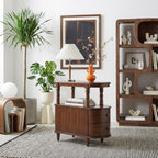 Narrow End Table with 2 Storage Drawers, Retro Vintage Sofa Beside Table, Wood Slim Telephone Table for Living Room,Saving-space, 23.4“L x 11.4"W x 25.3"H, No-Tools Assembly, Cherry Walnut BG-A508-CY
