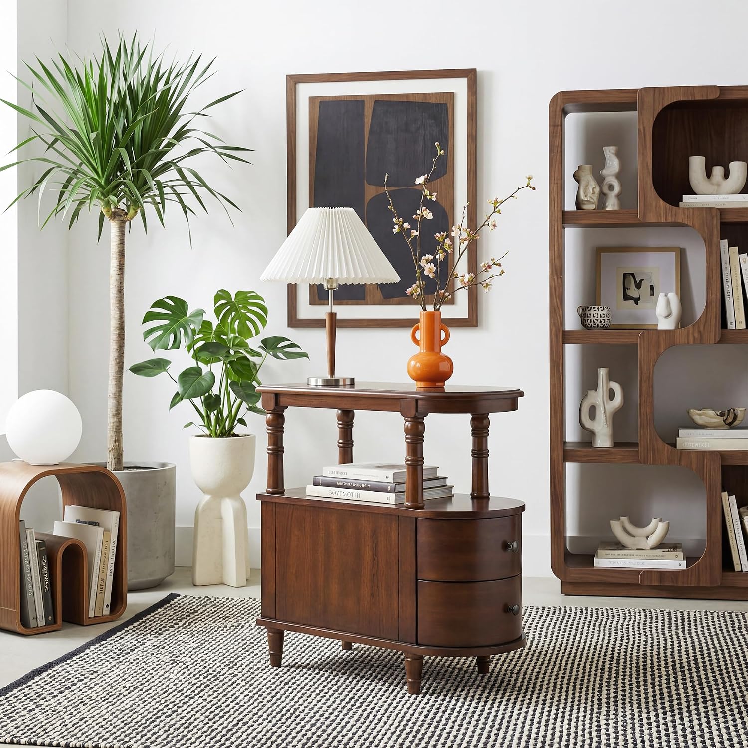 Narrow End Table with 2 Storage Drawers, Retro Vintage Sofa Beside Table, Wood Slim Telephone Table for Living Room,Saving-space, 23.4“L x 11.4"W x 25.3"H, No-Tools Assembly, Cherry Walnut BG-A508-CY
